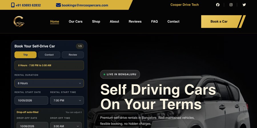 Mr. Cooper self-drive car rentals website
